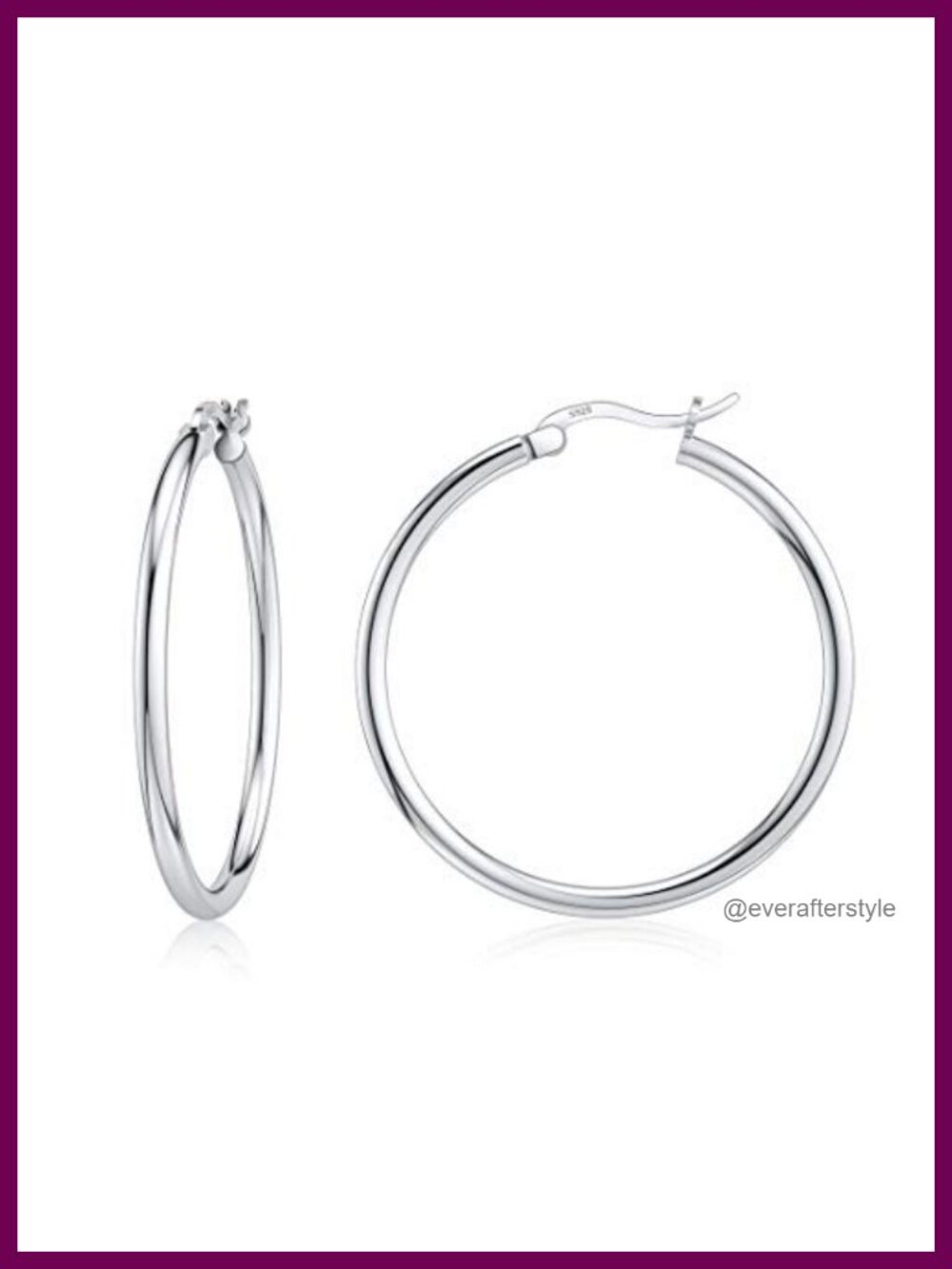 Sterling Silver 18K White Gold Plated Lightweight Hoop Earrings